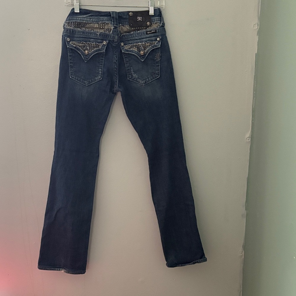 Miss Me Dark Blue Bootcut Jeans with Embellished Pockets